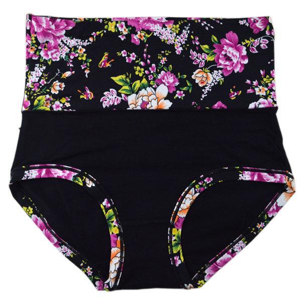 

Женское хлопковое нижнее белье с принтом в стиле ретро с высокой талией и утягивающим эффектом D3004 One Size чёрный