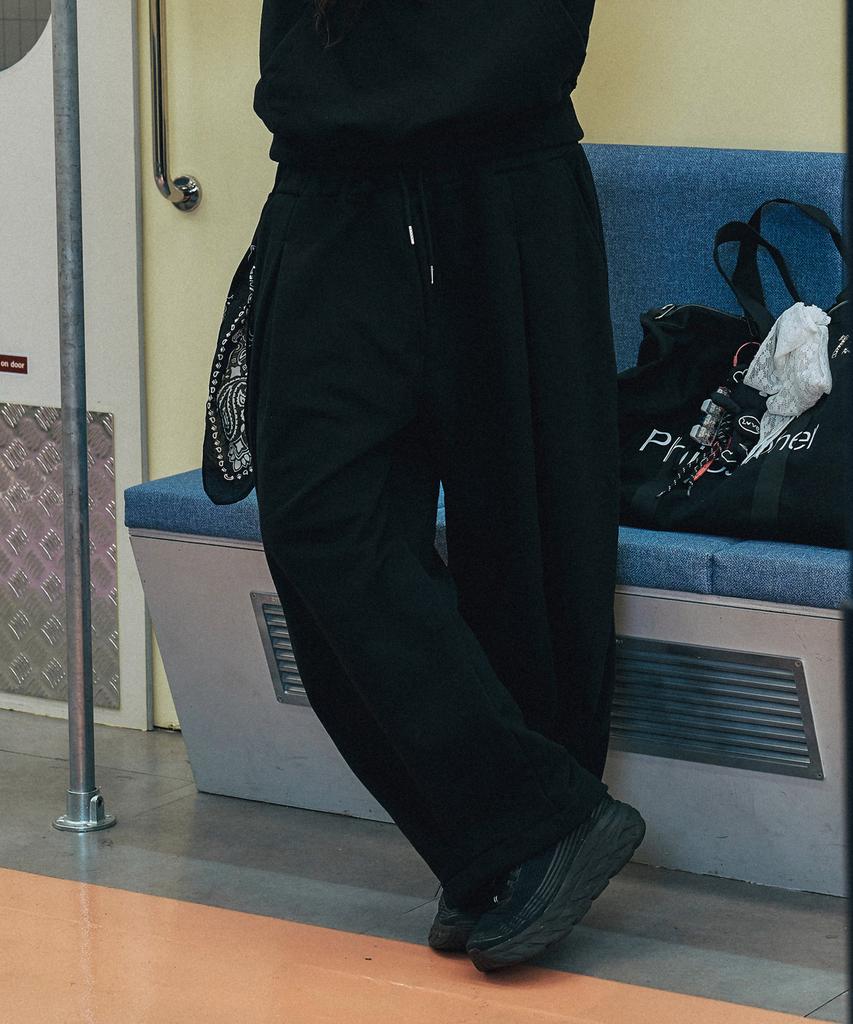 ELIMENO El Front Pintuck Heavy Wide Long Sweatpants 2 Colors