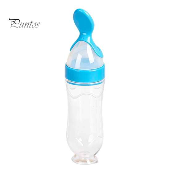 Infant Complementary Food Feeder Baby Silicone Squeeze Spoon, Single-handed Rice Cereal Bottle with Flow Control, Easy Clean Dispensing Spoon
