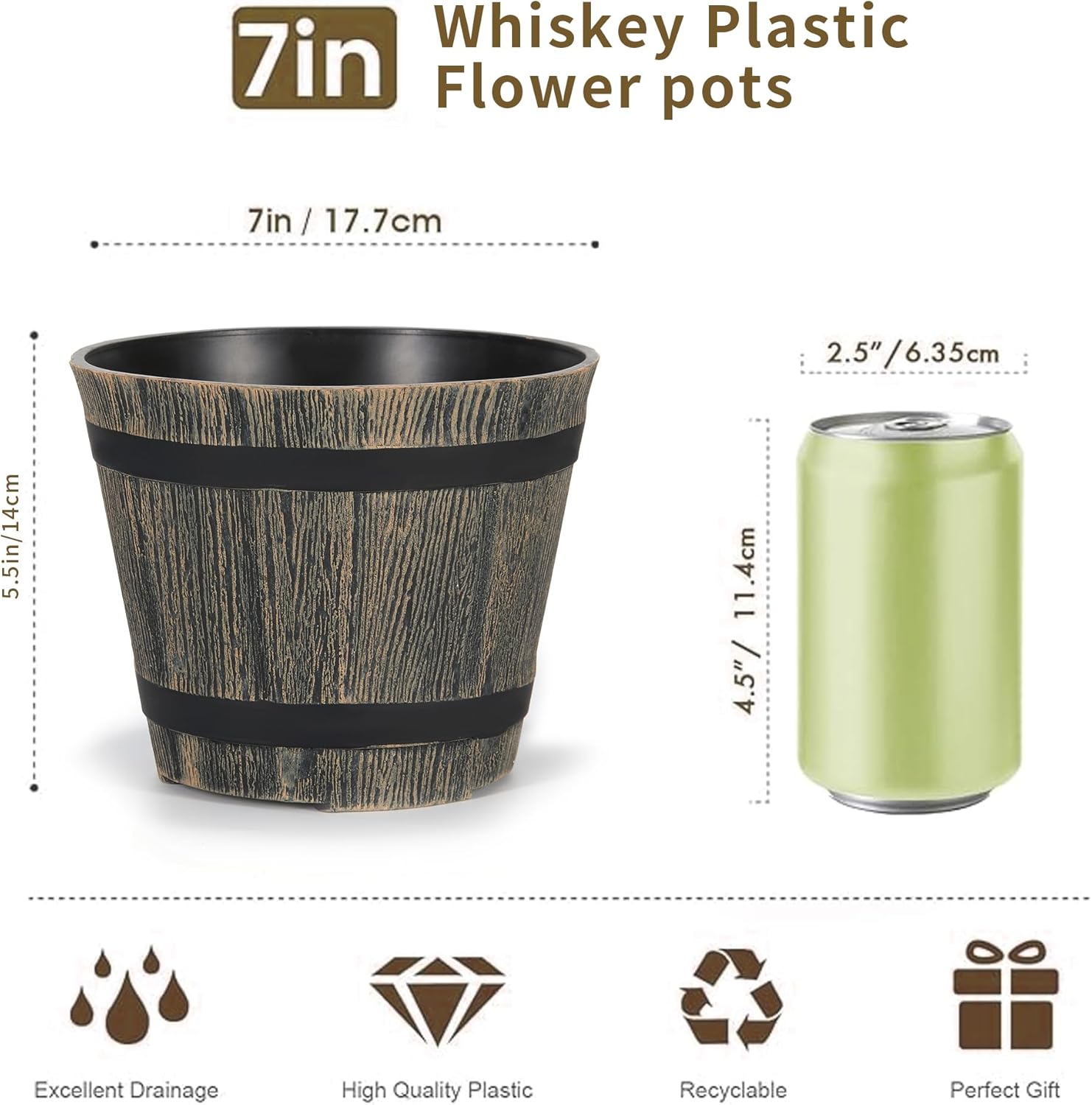 

Plastic Plant Pots, Whiskey Barrel Planters, Flower Pots for Indoor Outdoor Home Herb Snake Plants, Durable Pots, United States