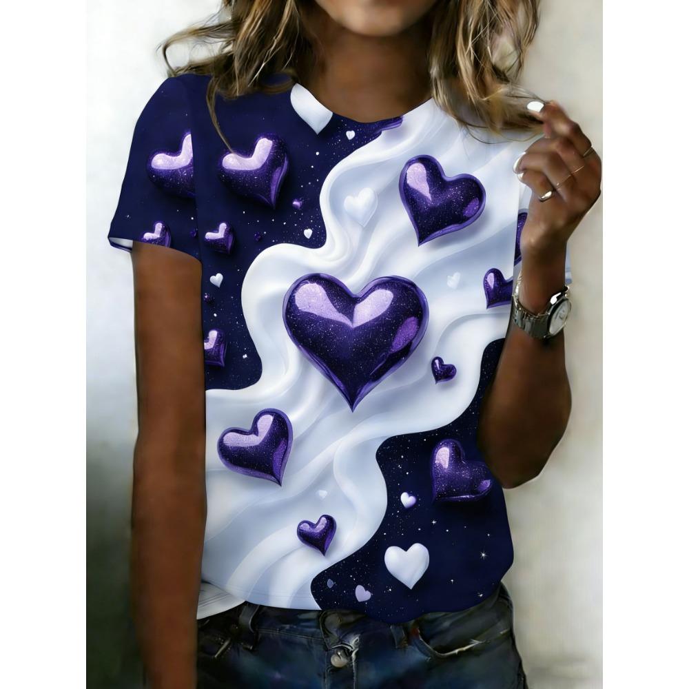 Summer Leopard Heart 3D Print T-Shirts Fashion Women's Round Neck Short Sleeve T Shirt Tees Harajuku Tops Female Clothing