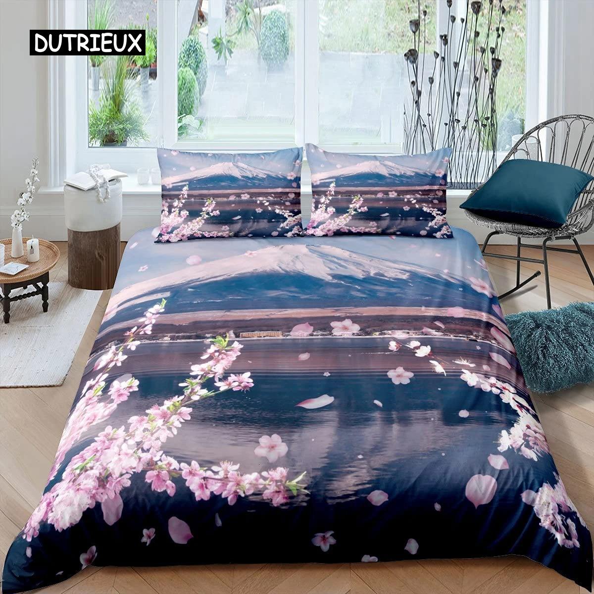 

Пододеяльник Mount Fuji, комплект одеяла с изображением озера и гор, комплект постельного белья из микрофибры с изображением природных пейзажей, летний пододеяльник для отдыха EU Single 135x200cm