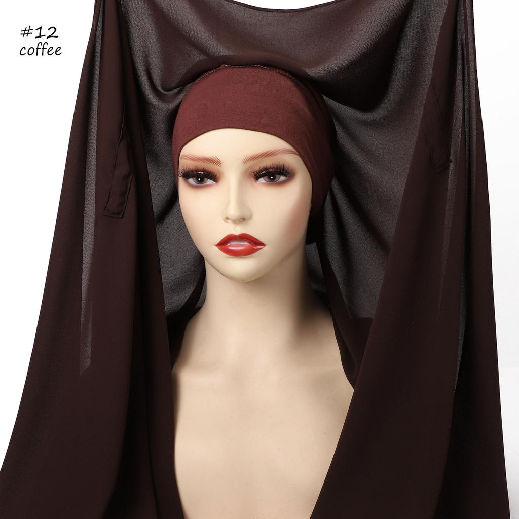 Premium Instant Medina Chiffon Hijab With Bulit-In Magnets Easy To Wear Scarf Shawl Headwrap With Undercap For Muslim Women