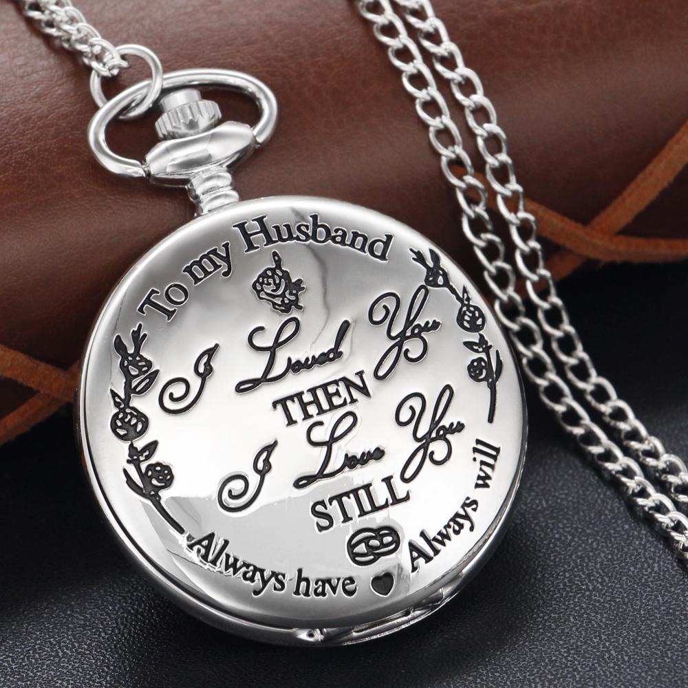 

Silver Love My Husband 3D Embossed Quartz Pocket Watch Necklace Pendant Fob Chain Vintage Steam Punk Pocket Watch Christmas Gift серебряный