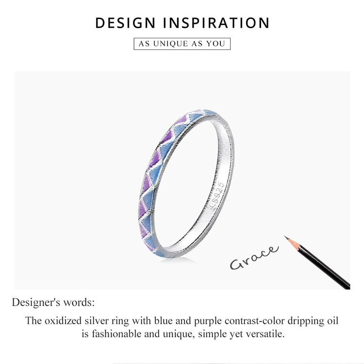 BAMOER New 925 Sterling Silver Simple Contrast-Color Ring Size 6 7 8 for Women Violet Bohemian Style Ring Fine Jewelry Anillo
