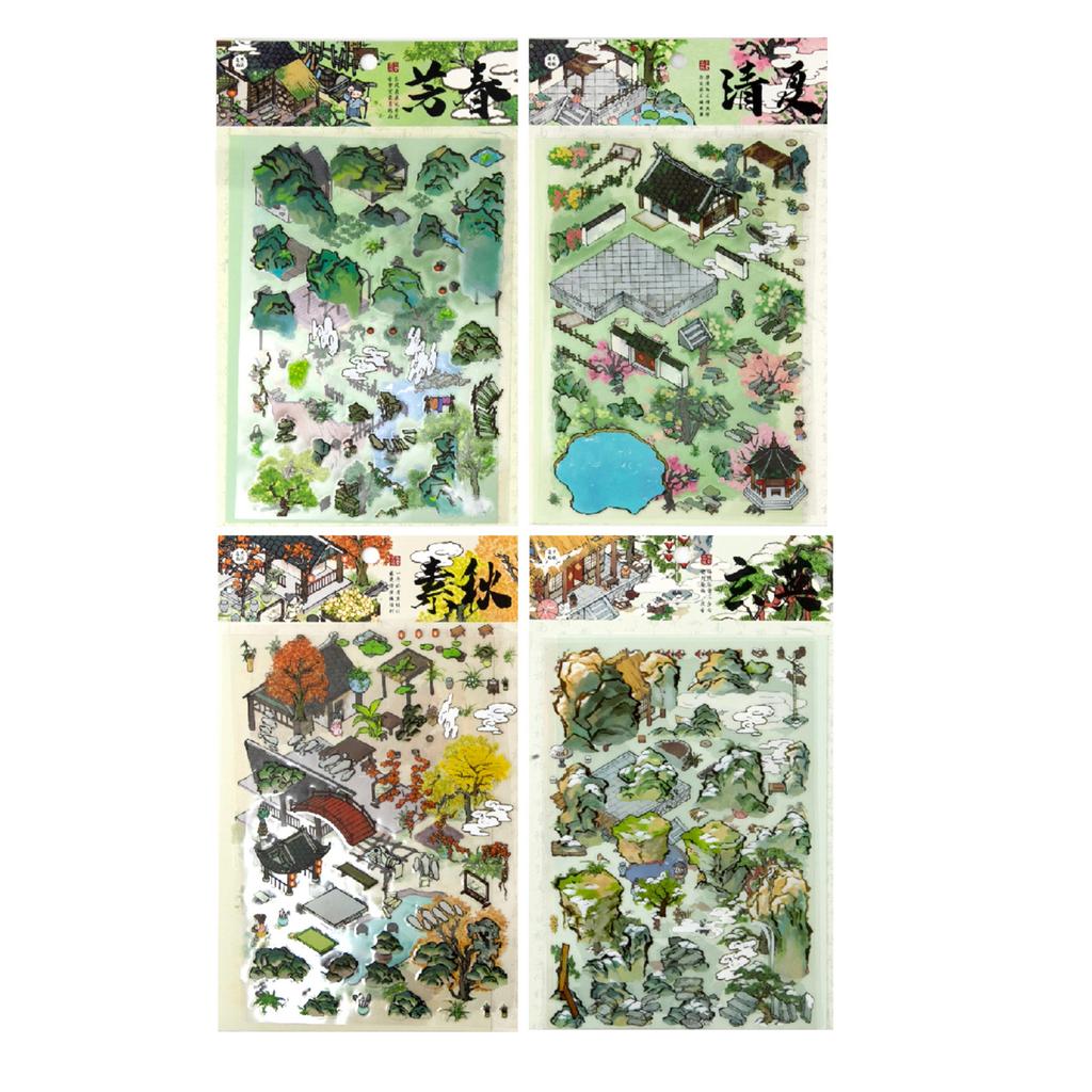 Kawaii 3D Small House Miniature Scene Stickers Fun Four Seasons Courtyard Landscape Stickers DIY Hand Stacking Scrapbook
