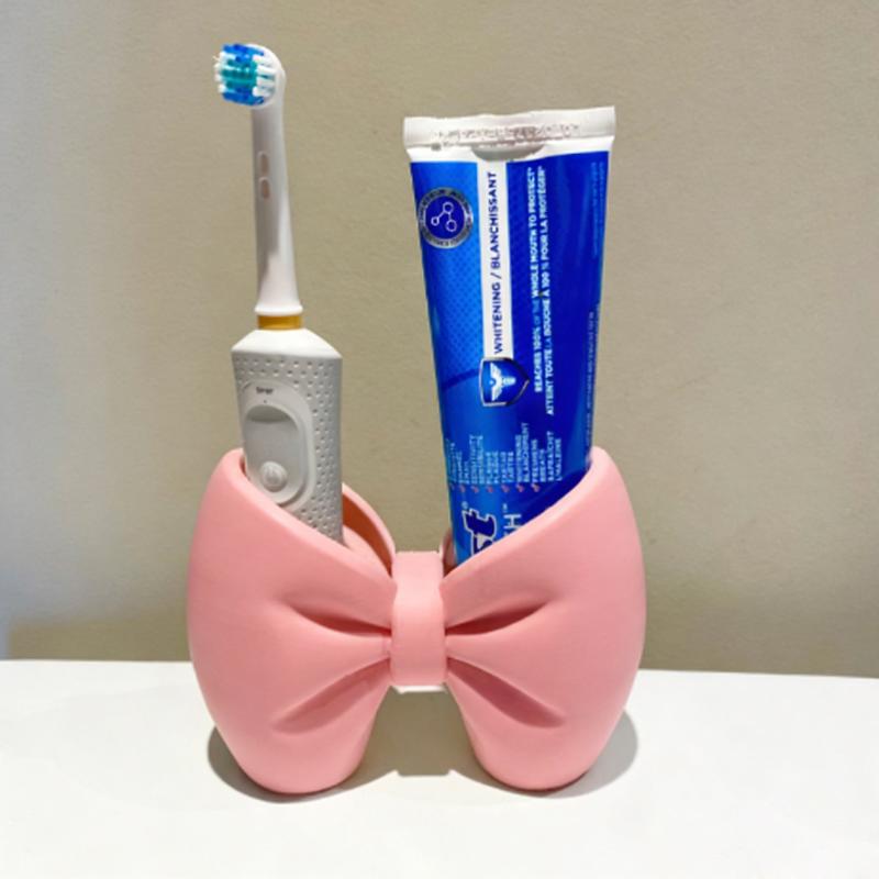 Creative Bow Pen And Toothbrush Holder | Plastic, Freestanding, Ideal For Bedroom And Bathroom Decor, Bathroom Accessories