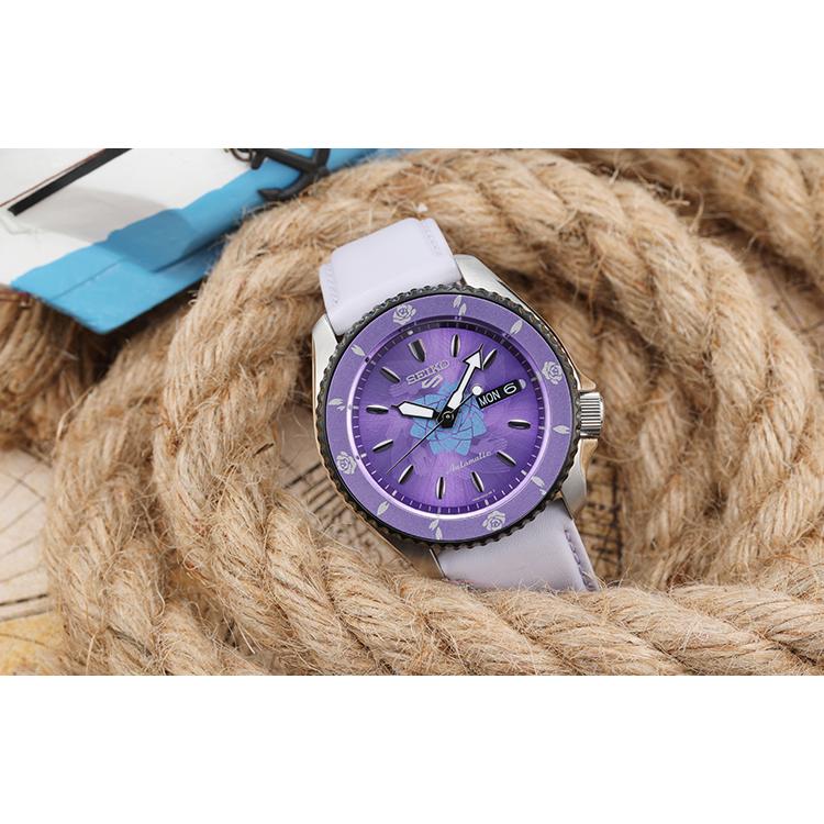 SEIKO Business Mechanical Movement Leather Strap Watch Unisex Purple Watch Dial SRPH09K1