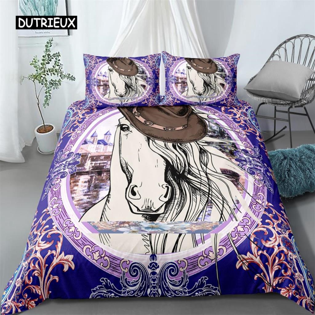 Soft SkinFriendly Horse Size Cowboy Animal for Kid Boys Girls Polyester Abstract Dream Catcher King Quilt