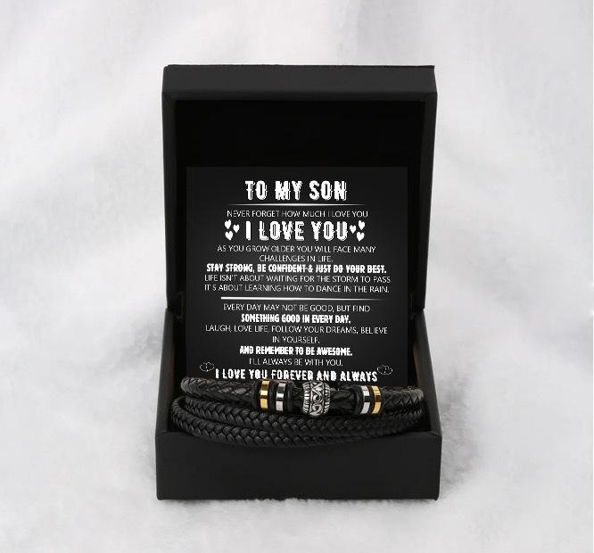 Edelstahlarmband für meinen Sohn, Geschenke für den Sohn von Mama und Papa, Geburtstagsgeschenk für den Sohn, Herrenarmbänder, Geschenkbox mit Nachrichtenkarten