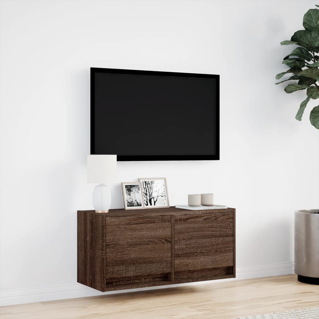 Vidaxl Ścienna Szafka Tv Z Led, Brązowy Dąb, 80X31X35 Cm
