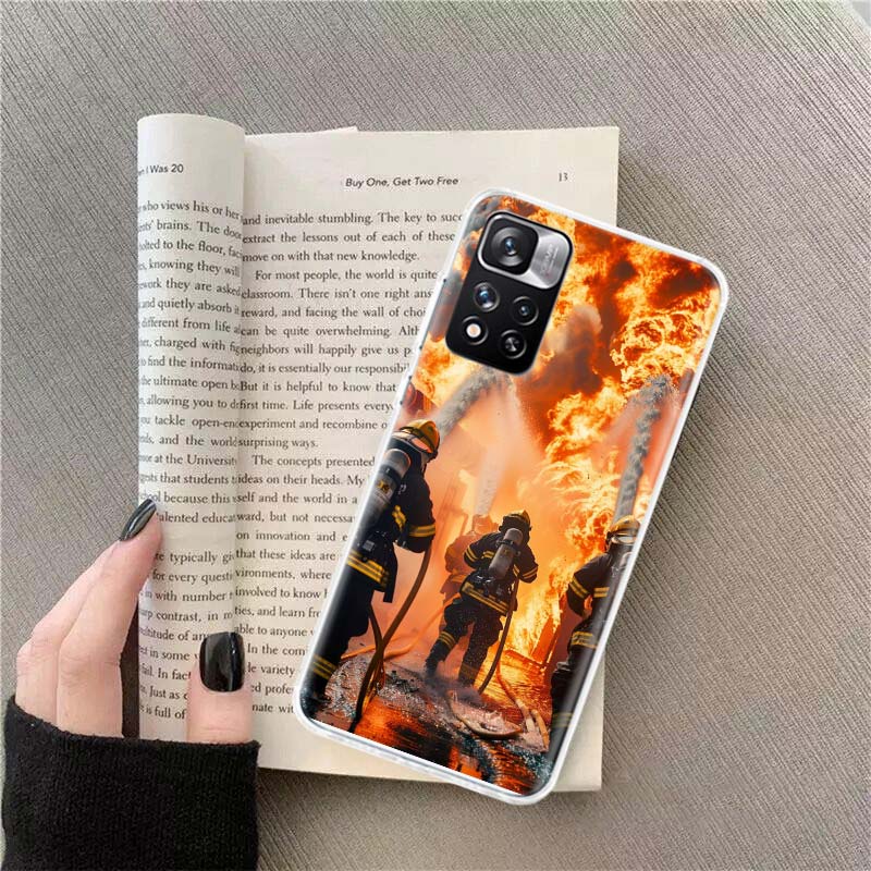 Firefighter Training Phone Case For Redmi Note 13 12 Pro Plus 14 15 Pro 5G 11 11T 11E 11S 10 Pro 10S 9 9S Cover Cell Clear TPU C