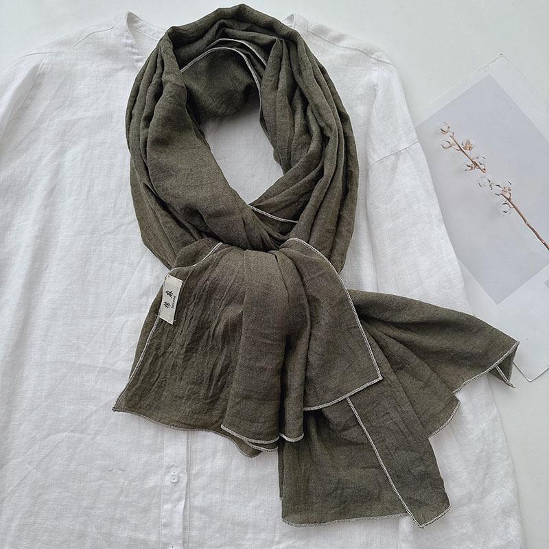 Japan and Korea Elegant Solid Color Cotton and Linen Extended Scarf Women's Soft Skin-friendly Casual Outer Autumn Shawl