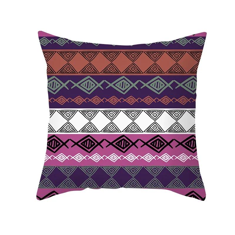 Ethnic Aztec D Flat Printed Peach Skin Pillow Cover Boho Colorful Geometric Cushion Case for Sofa Living Room Decor
