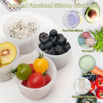 A25F-Small Silicone Snack Containers 4 Pack 4 Oz Reusable Food Storage Containers Bento Lunch Pots With Lids