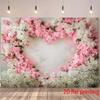 2D Heart Flower Wall Backdrop Pink White Floral Valentine Photography Background