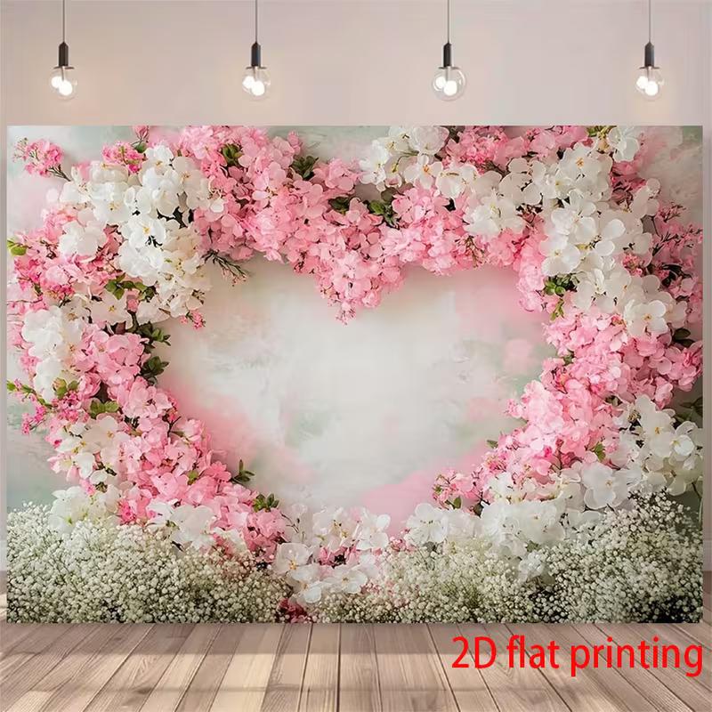 

2D Heart Flower Wall Backdrop Pink White Floral Valentine Photography Background 47.2x31.5inch/120*80cm