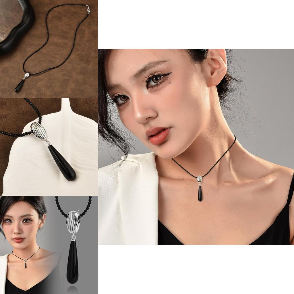 Contemporary Black Onyx Pearl Necklace With Exquisite Gemstone Inlays And Geometry