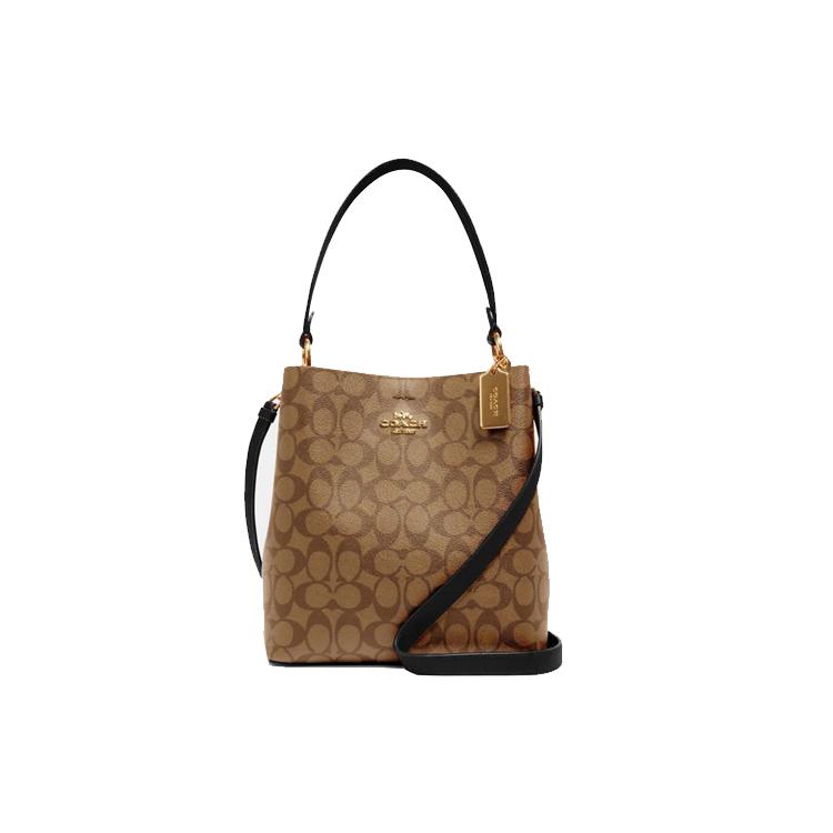 

New COACH Town Canvas With Leather Bucket Bag, Handbag, Shoulder Bag, Crossbody Bag Medium Women s Brown 91512-IMCBI 25.4*12.4*25.9CM