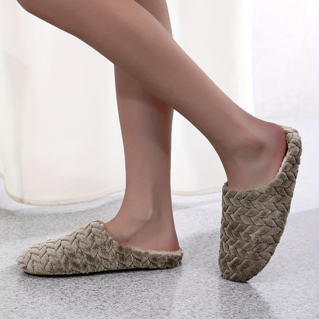 Cozy Women'S Indoor/Outdoor Slip-On Slippers - Soft Fabric, Non-Slip Flat Heel, Solid Color, All-Season Comfort Shoes with Hand Washable Design