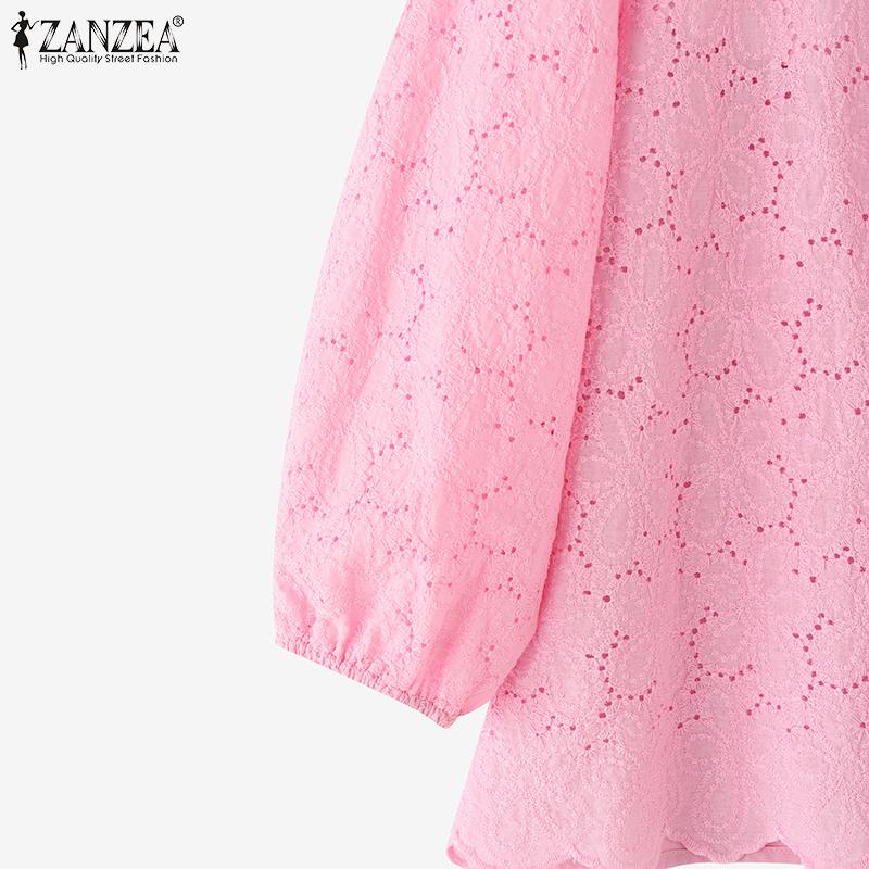 ZANZEA Bluză Casual cu Guler Pătrat pentru Femei, Mâneci 3/4, Largă, Patchwork Dantelă