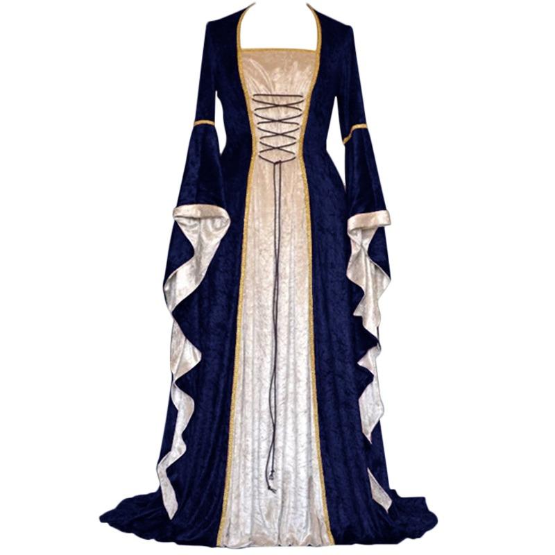 Temu popular golden velvet horn sleeves retro medieval European court long and ground women s skirts S чёрный