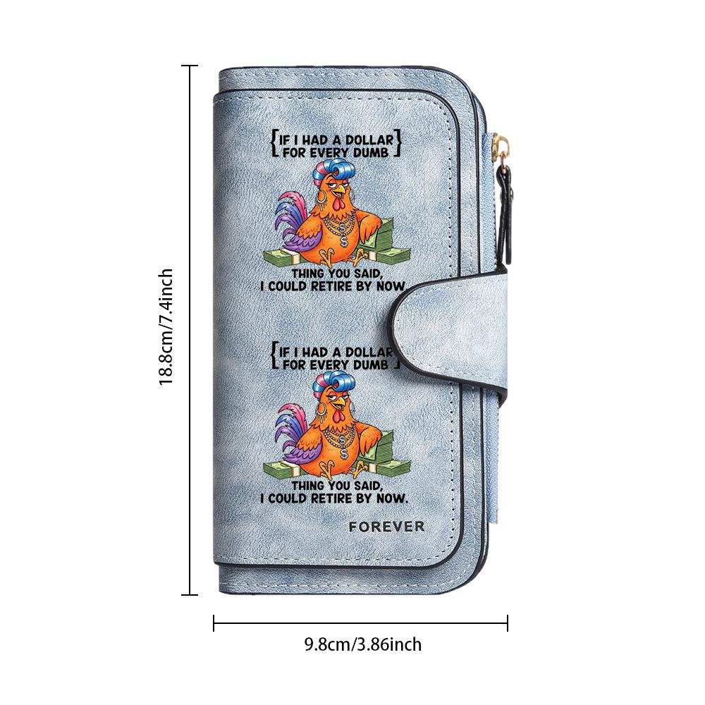 Funny Chicken Pattern Leather Wallet Long Bifold Purse Card Holder Gift
