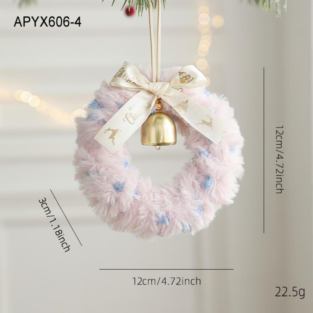 Plush Christmas Wreath Ribbon Bow Bell Christmas Tree Pendant Decoration Window Xmas Atmosphere Hanging Decoration Accessories