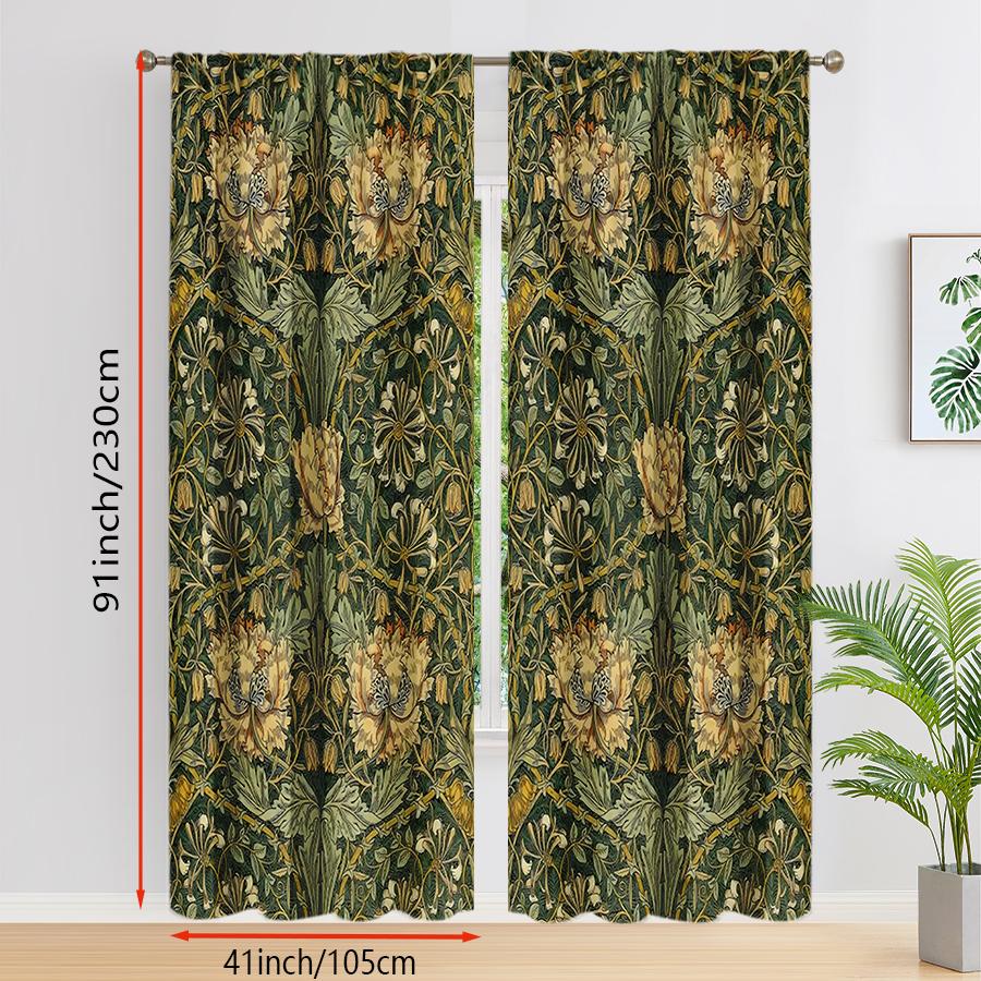 Set Of 2 Flat Curtains Polyester Material Green Field Printing Art Design Bedroom Home Decoration Curtain Perfect For Master