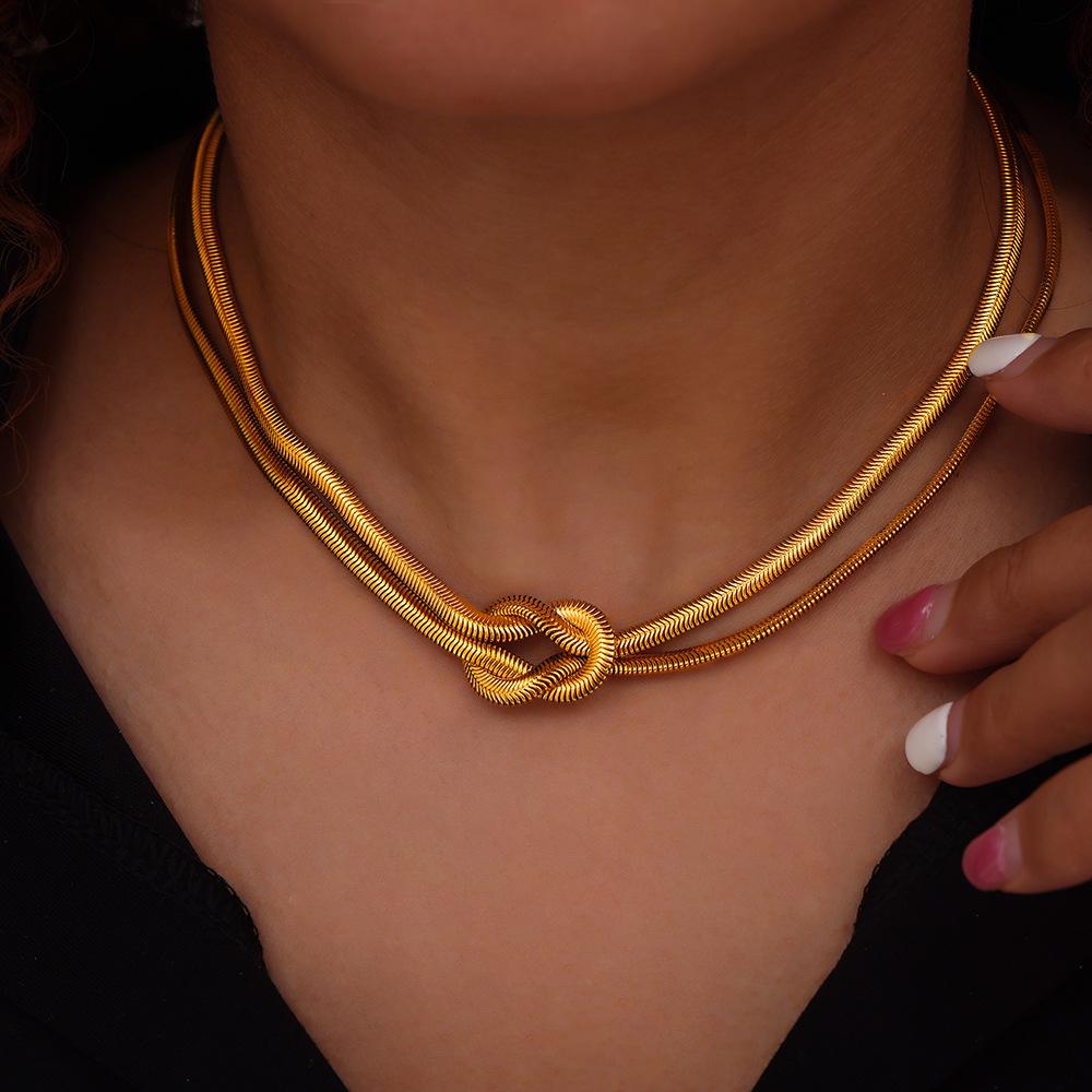 European & American Titanium Steel Snake Chain Knot Jewelry Set