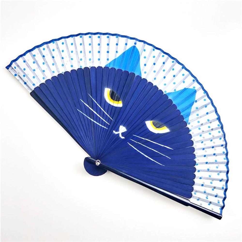 1 pcs Handmade Cat Patterns Cartoon Summer Gift Home Decoration Folding Fan Fan Crafts Silk Fan