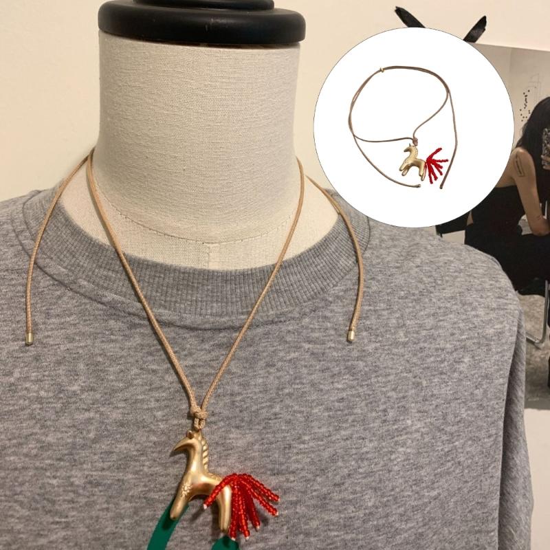 Artistics Horse Charm Jewelry Bohemian Styles Necklace Soft Wax Cord Chain Versatile Wardrobe Staple