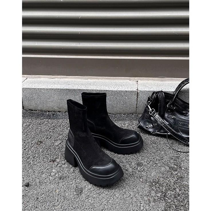 Super high heel Martin boots women's short boots 2025 spring and autumn thick-soled elastic boots sleeve 8cm height increase small thin boots