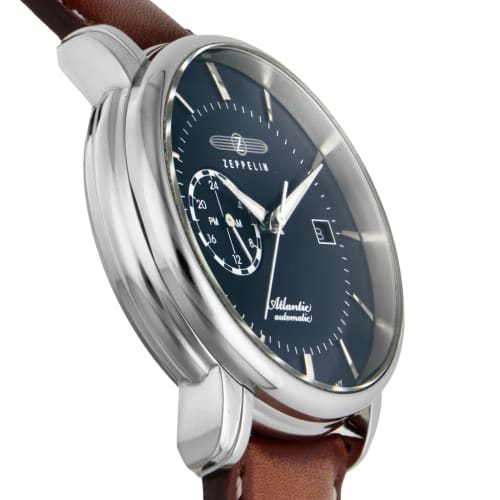 Zeppelin ATRANTIC Watch, Navy Dial, Stainless Steel, Automatic, 40mm, German Model 8470-3, Men's, Brown