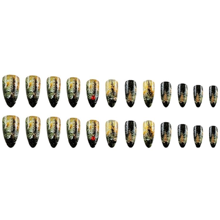 24Pcs Press On Nail Almond Glues On Nail French Fake Nail Designs False Nail Artificial Nail Gifts for Women Girls