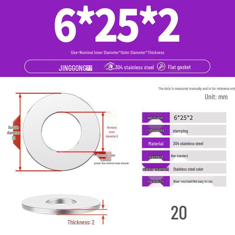 Zesílená plochá podložka/distanční kroužek z nerezové oceli 304 M4 M5 M6 M8
