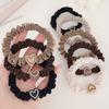 5Pcs Hair Ties Heart Decor Pleated Fabric High Elasticity Hair Ropes Lightweight Ponytail Holder Hair Accessories