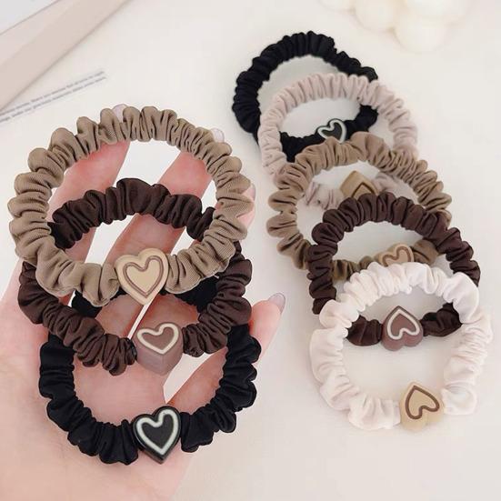 5 Haargummis mit Herzdekor, plissiert, hochelastisch, leicht, ideal als Haargummi-Accessoires