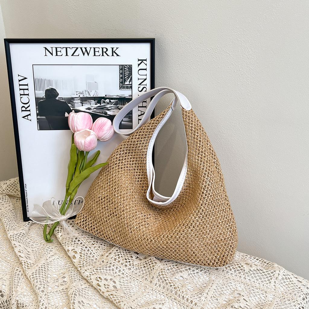 Ins Vintage Flätad Nylon Tote Bag Sommar Stor Kapacitet Axelväska En Axel Lättvikts Semesterstil Strand