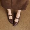 Krazing Pot Sheepskin Autumn Winter Shoes Buckle Straps Low Heels Mary Janes Size 40 Round Toe Brown Color Pumps