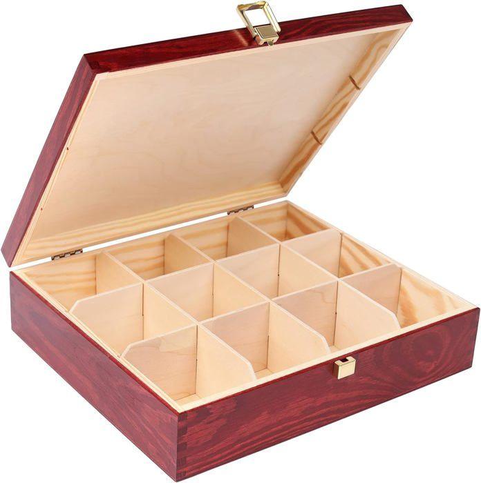 Teebox - Creative Deco - Rot - 29 x 25 x 7,5 cm - 12 Fächer - Massivholz