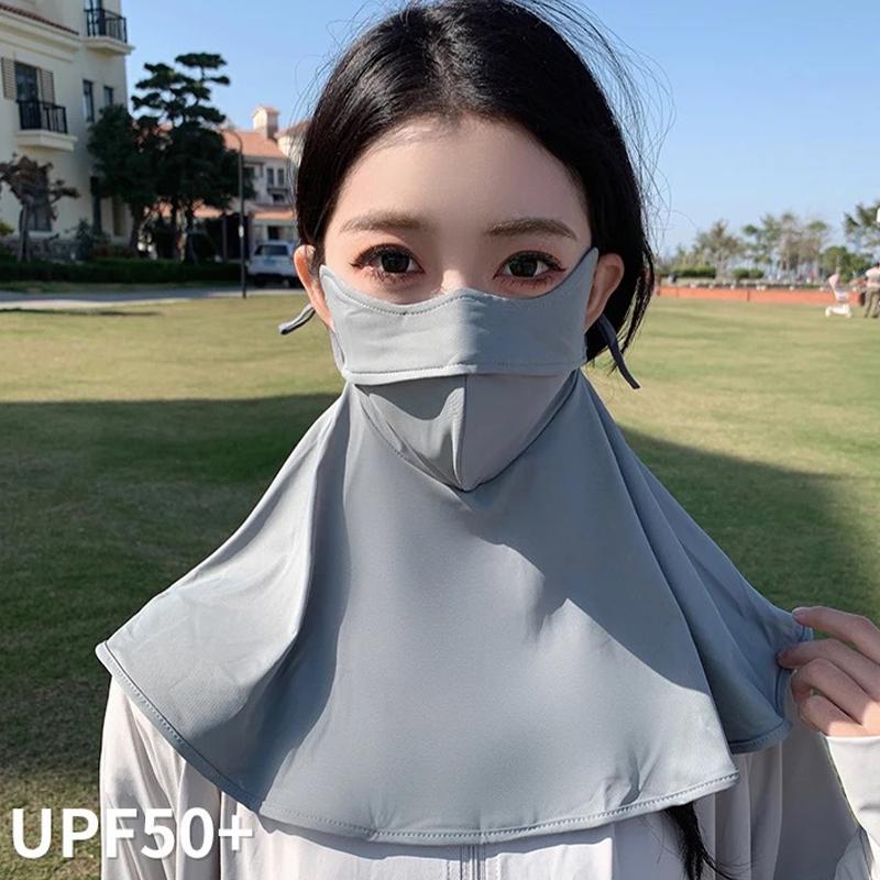 Summer Ice Silk Sun Protection Mask For Women UPF50+ Anti-UV Scarf Outdoor Cycling Hiking 360° Face Neck Cover