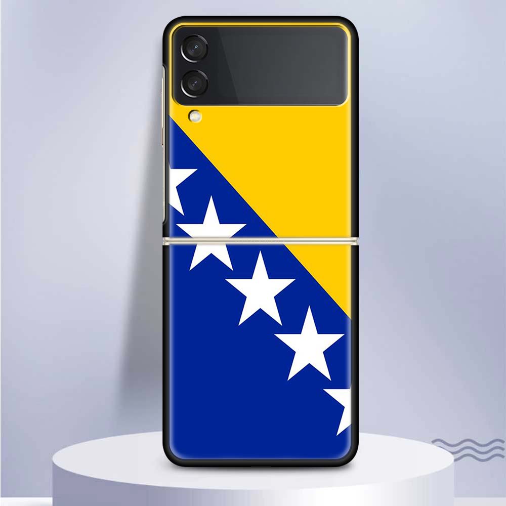 Bosnia And Herzegovina Flag For Samsung Galaxy Z Flip 5 4 3 5G Phone Case Black Hard Cover ZFlip 5 4 3 Luxury Shockproof Bumper