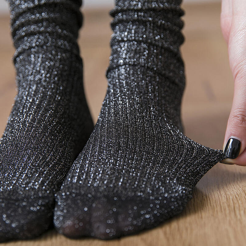 Bina Women's Glitter Gold See-Through Sparkly Point Socks
