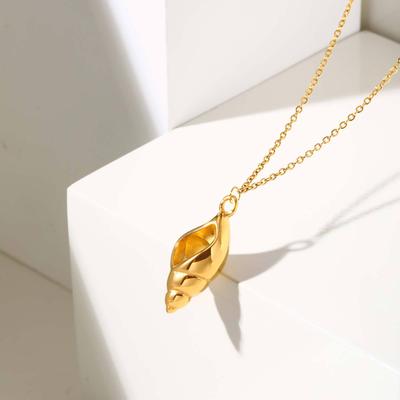 Ocean Wind Stainless Steel Flat Cross Chain Conch Gold Necklace 2302