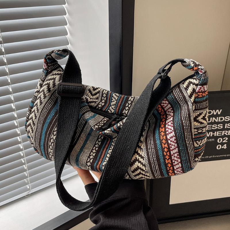 1Pcs Tribal Style Shoulder Bag Foldable Crossbody Striped Pattern Flag Theme Hand Washable Crossbody Bags