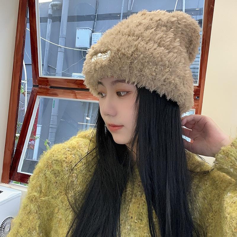 Wool Hats for Autumn and Winter Women's Versatile Knitted Headbands Show Face Small Warm Plush Cold Hat Big Head Circumference Piles of Hats