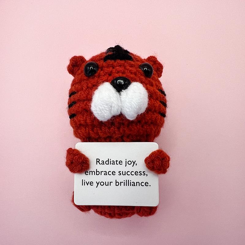 Mini Cute Positive Energy Bear Hug Pocket Dolls Handmade Wool Animal Knitting Desktop Ornaments Christams Gift Home Room Decor
