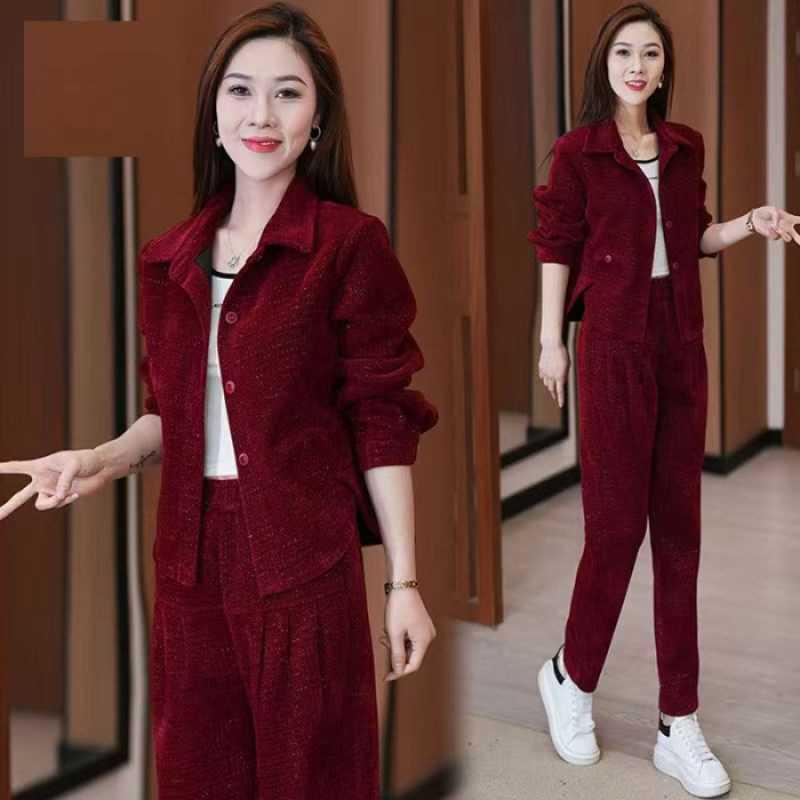 

Women s Spring/Autumn Casual Sports Suit: Stylish Jacket & Straight-Leg Pants Two-Piece Set 3XL красный