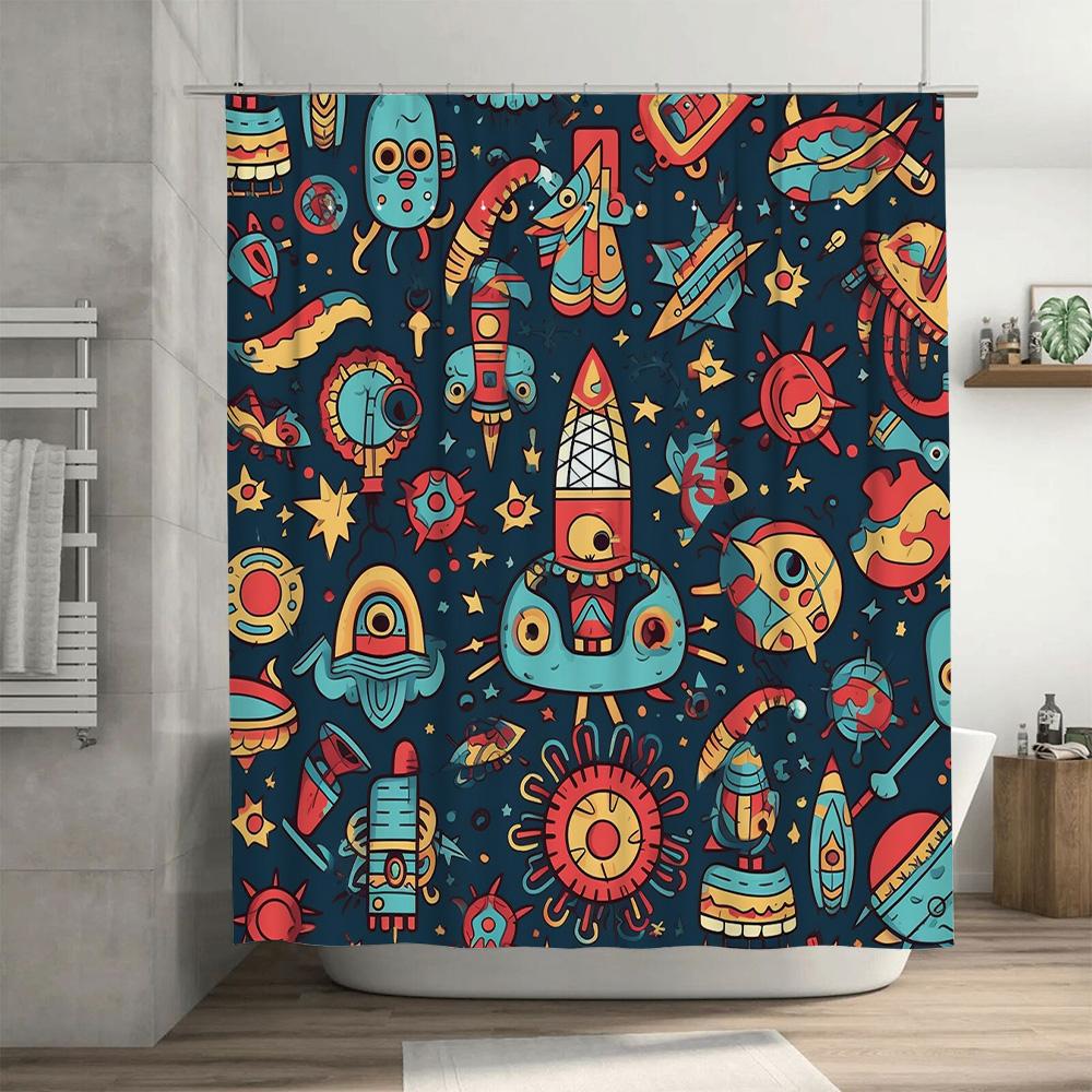 Colorful Space Ship Pattern Shower Curtain Bathroom Decorations for Children's Room 3D Printed Waterproof Home Textiles Modern A